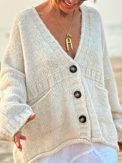 Pocketed V-Neck Button Up Cardigan-Angel Casuals