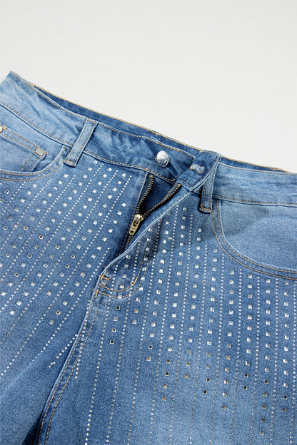 Rhinestone High Waist Denim Shorts-Angel Casuals