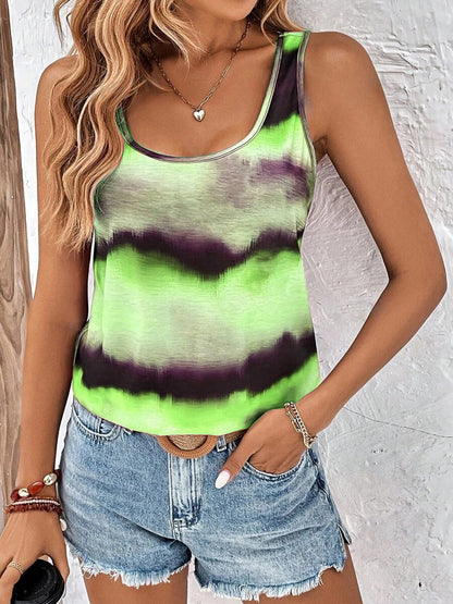 Tie-Dye Scoop Neck Wide Strap Tank-Angel Casuals