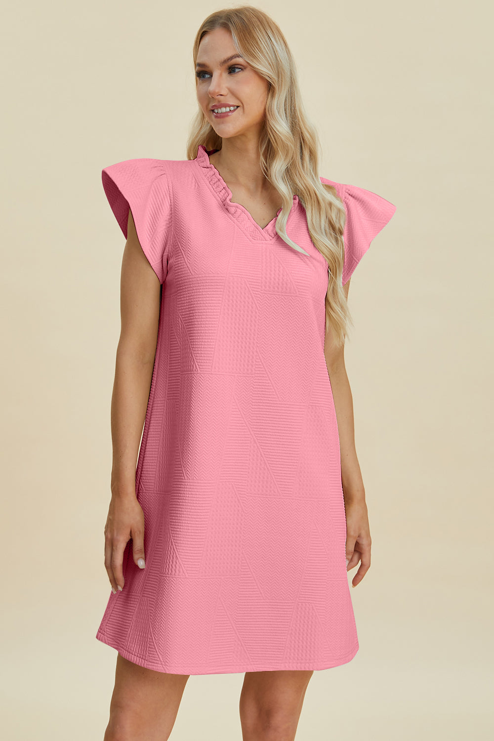 Double Take Full Size Ruffled V-Neck Cap Sleeve Dress-Angel Casuals