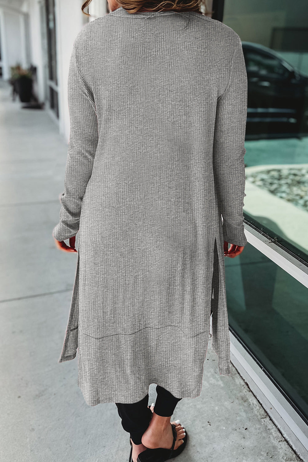 Button Up High-Low Long Sleeve Slit Cardigan-Angel Casuals