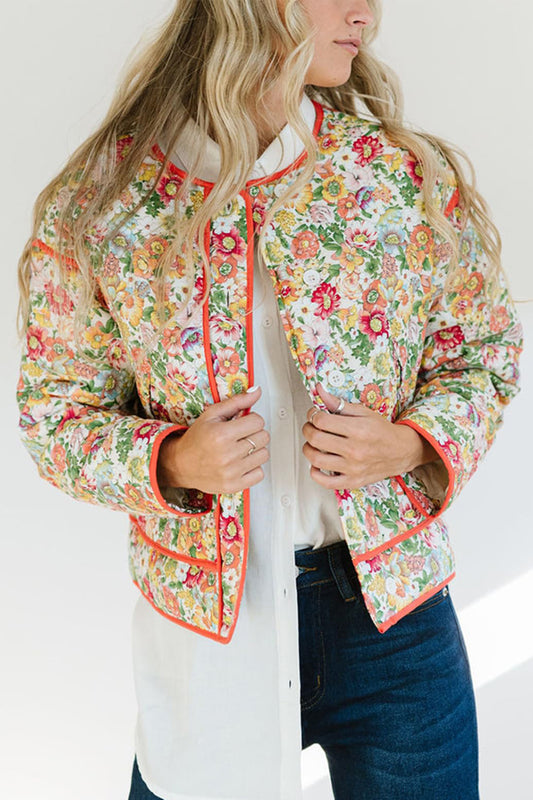 Floral Button Up Long Sleeve Winter Coat-Angel Casuals