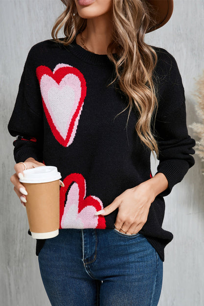 Angel Wings Heart Round Neck Long Sleeve Sweater-Angel Casuals