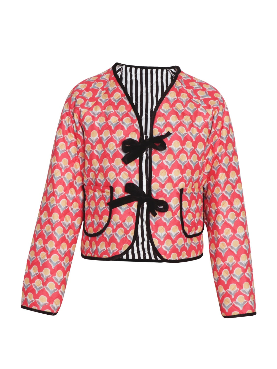 Tied Printed Long Sleeve Jacket-Angel Casuals