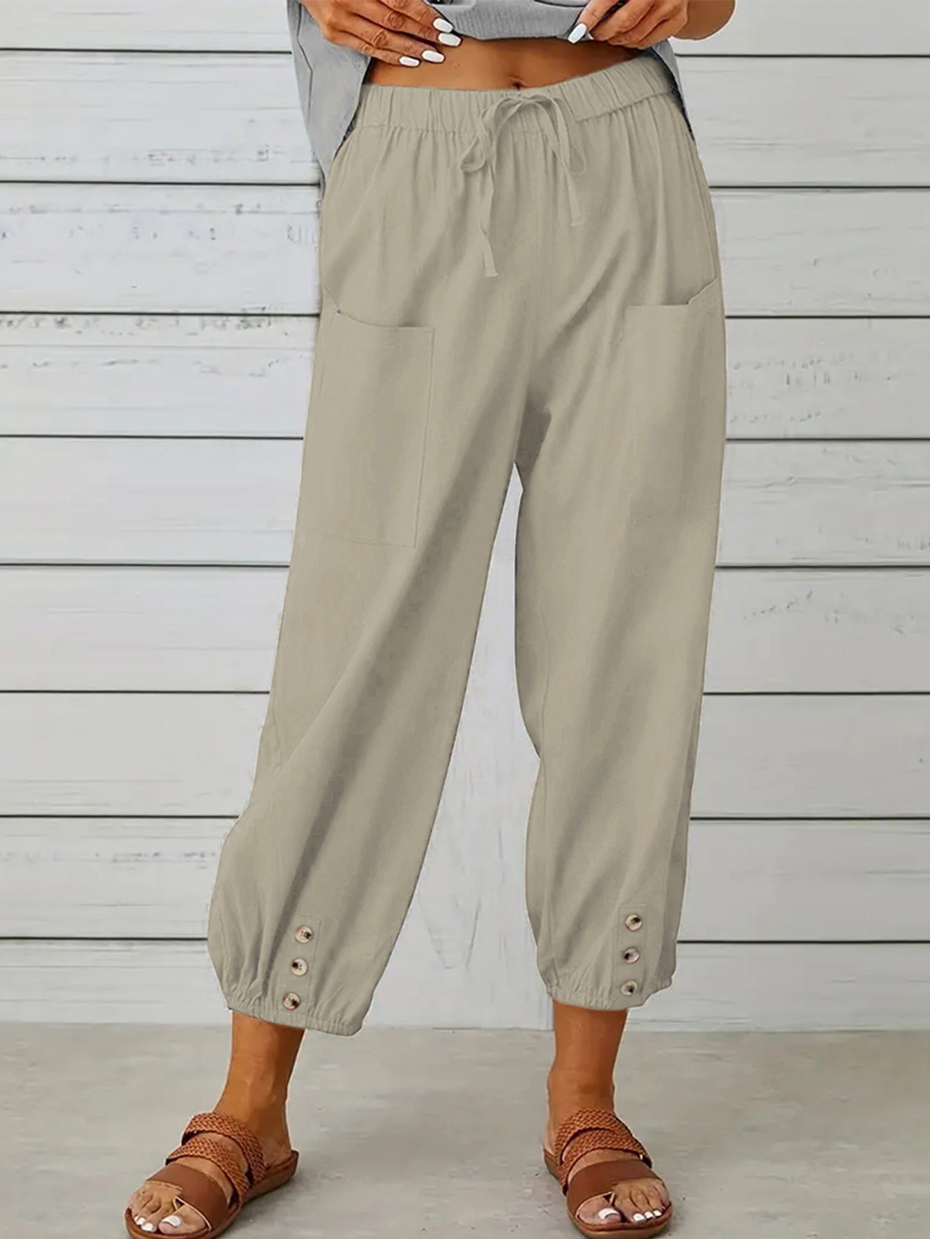 Decorative Button Cropped Pants-Angel Casuals