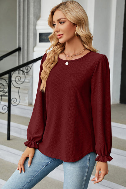Round Neck Flounce Sleeve T-Shirt-Angel Casuals