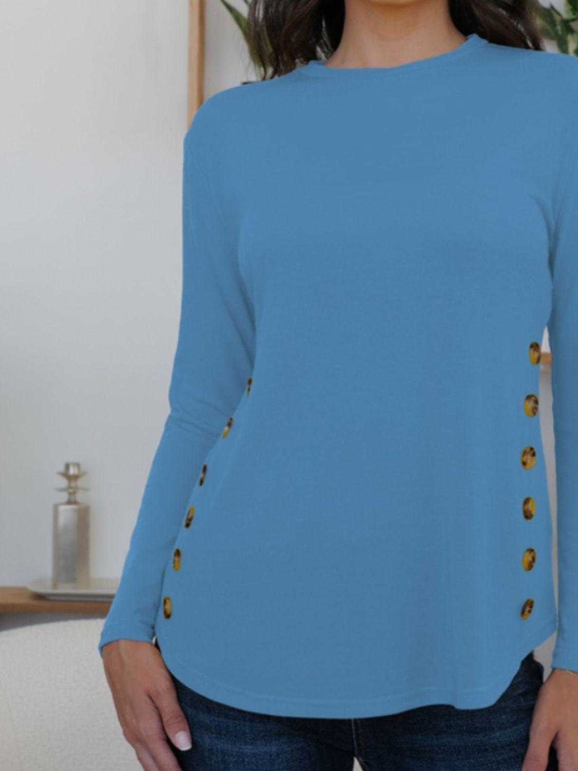FAM-FAM Round Neck Long Sleeve T-Shirt-Angel Casuals