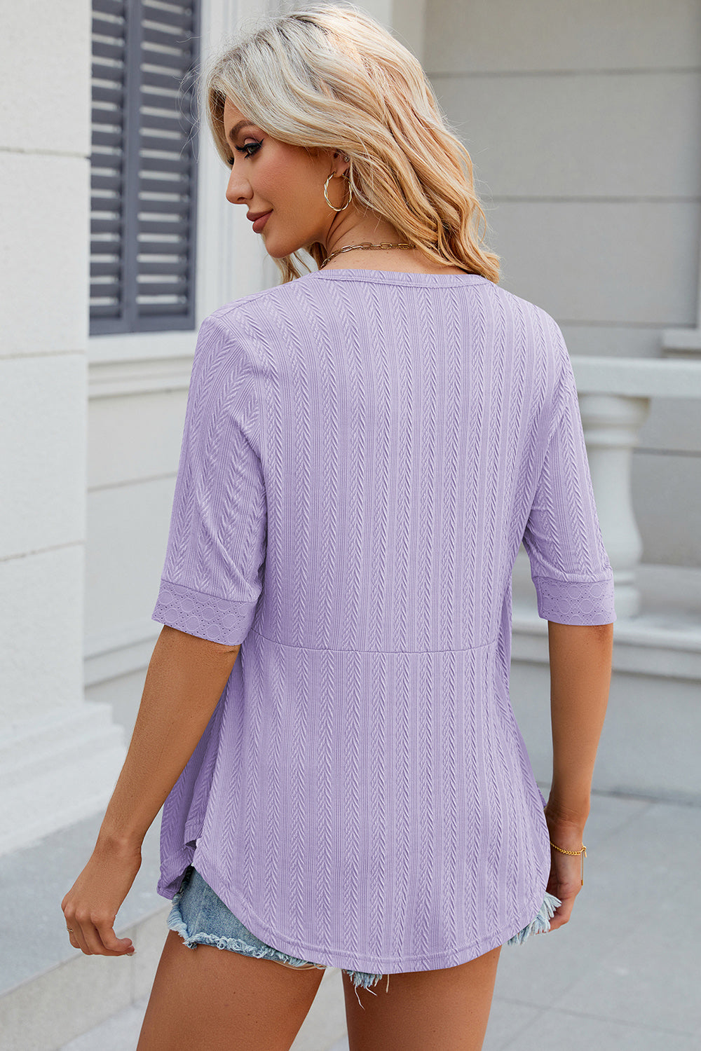 Eyelet Half Sleeve T-Shirt-Angel Casuals