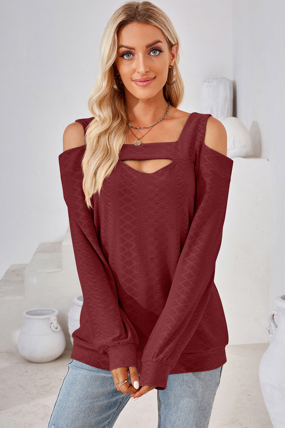 Cutout Square Neck Cold Shoulder T-Shirt-Angel Casuals
