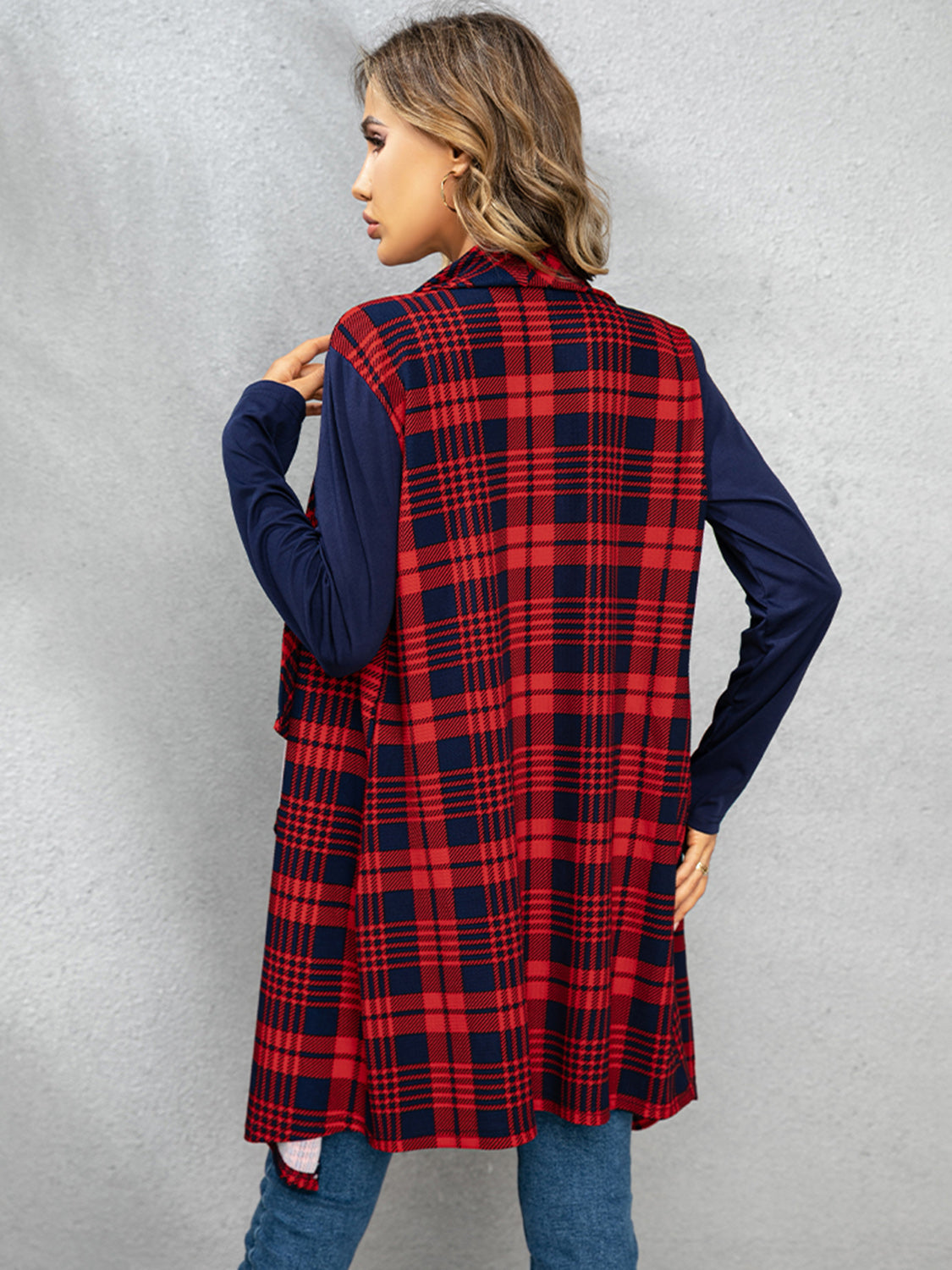 Shiny Plaid Open Front Cardigan-Angel Casuals