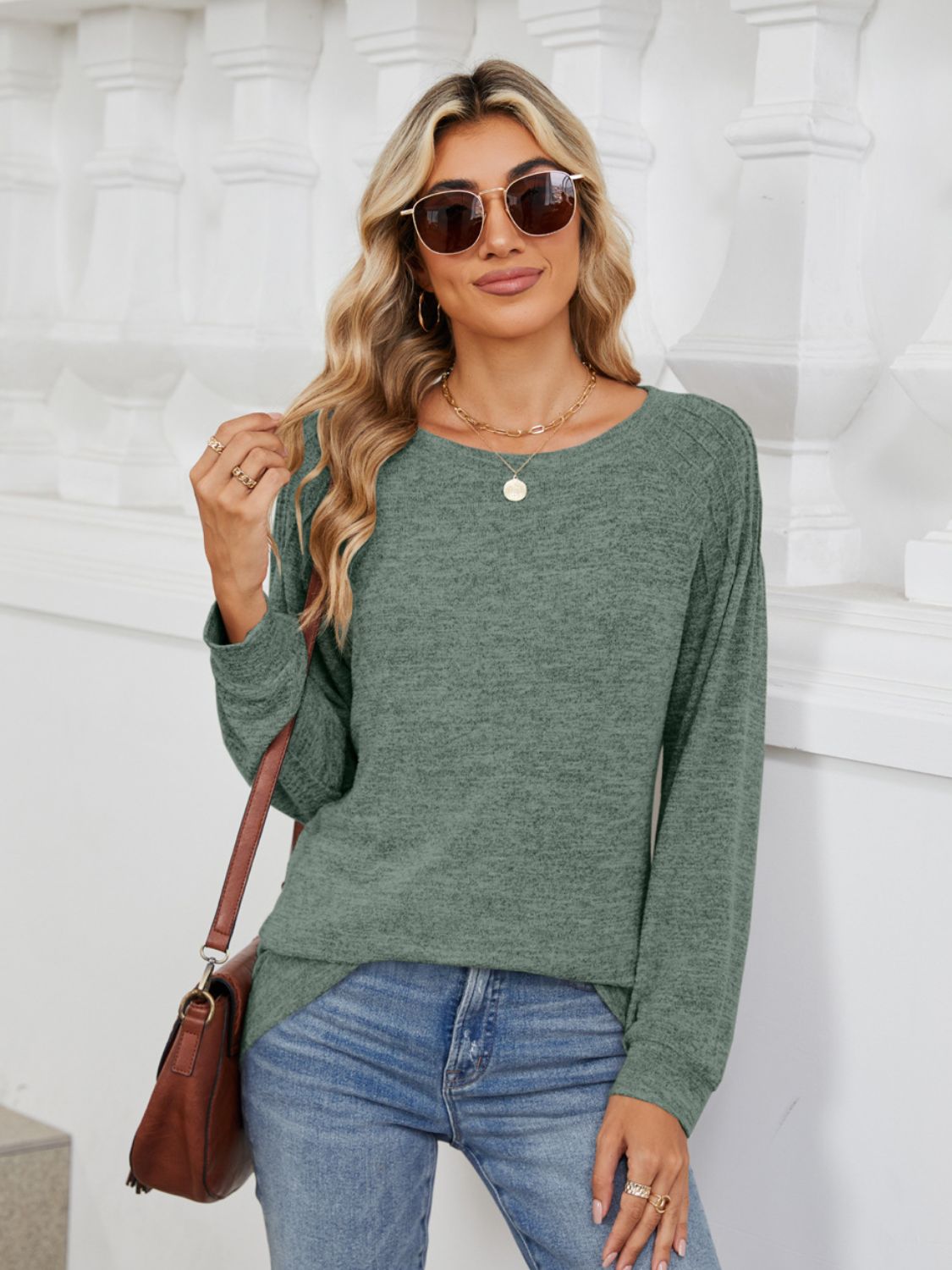 Round Neck Long Sleeve T-Shirt-Angel Casuals