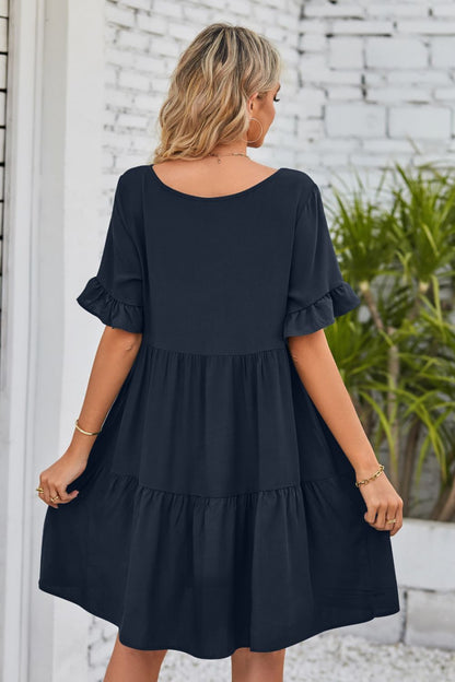 V-Neck Flounce Sleeve Tiered Dress-Angel Casuals