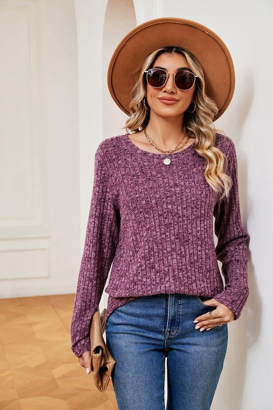 Heathered Round Neck Top-Angel Casuals