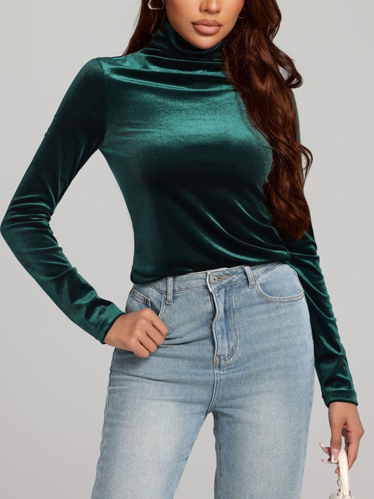 Solid Color Turtleneck Long Sleeve Top-Angel Casuals