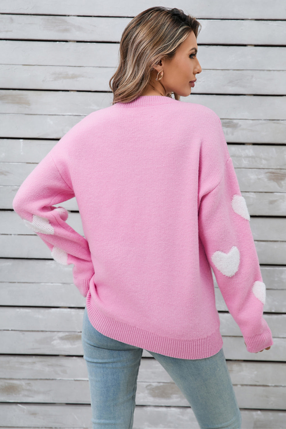 Angel Wings Heart Round Neck Long Sleeve Sweater-Angel Casuals