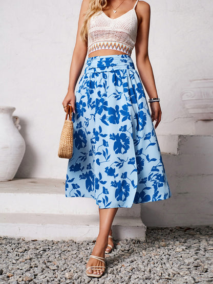 Slit Printed Midi Skirt-Angel Casuals