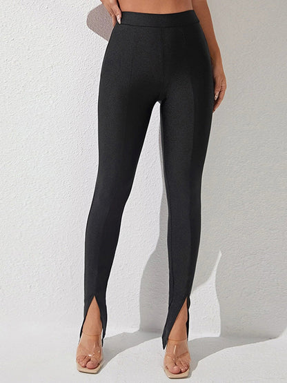 High Waist Slit Skinny Pants-Angel Casuals