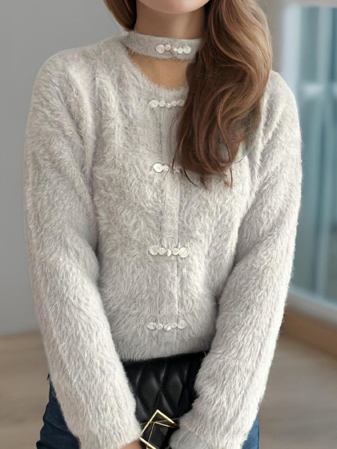 Cutout Knot Button Long Sleeve Cardigan-Angel Casuals