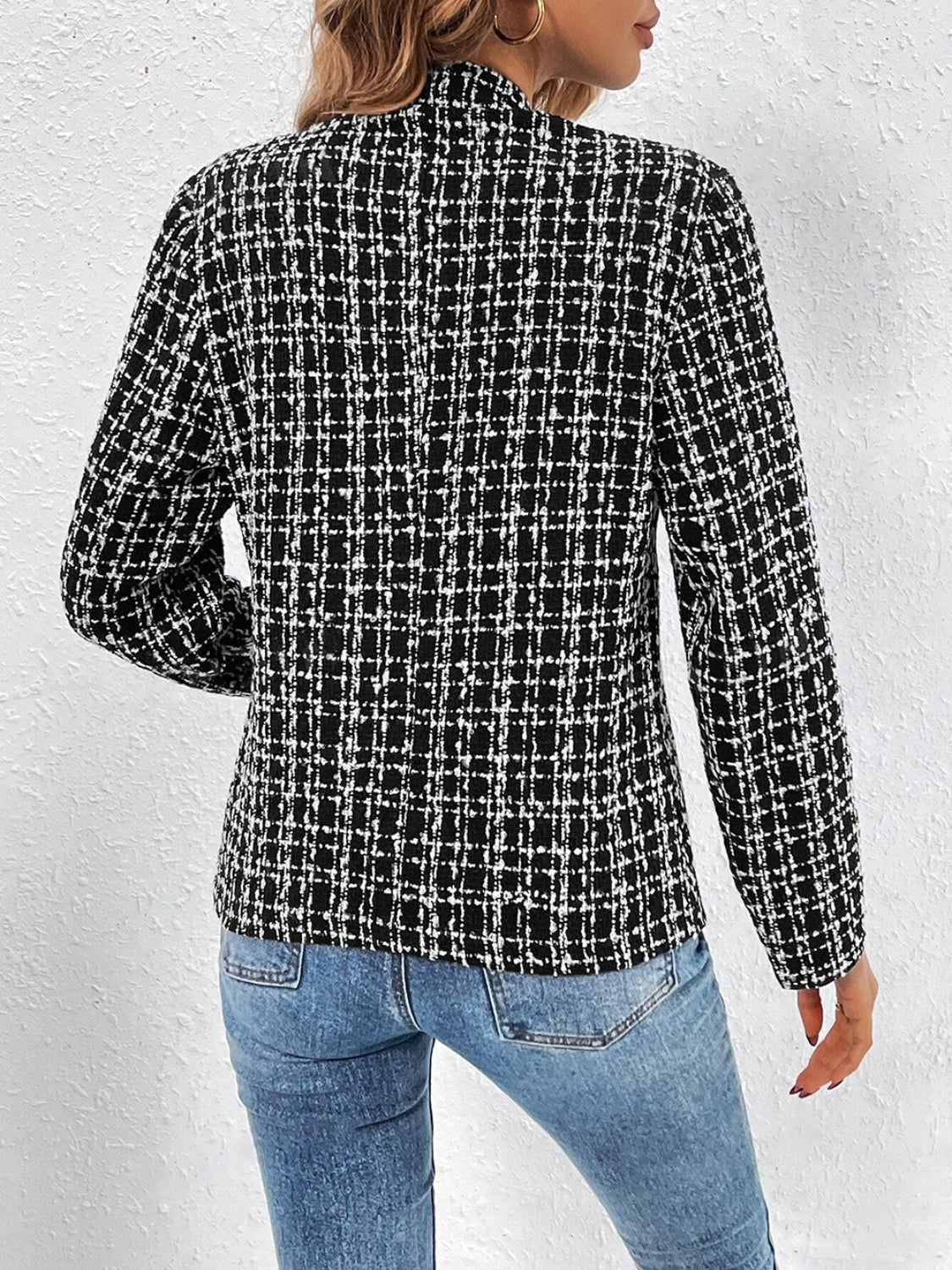 Plaid Open Front Long Sleeve Jacket-Angel Casuals