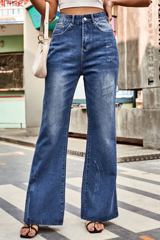 Buttoned Loose Fit Jeans with Pockets-Angel Casuals