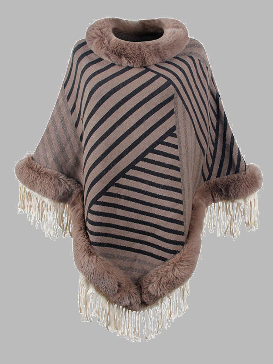 Striped Fringe Hem Poncho-Angel Casuals