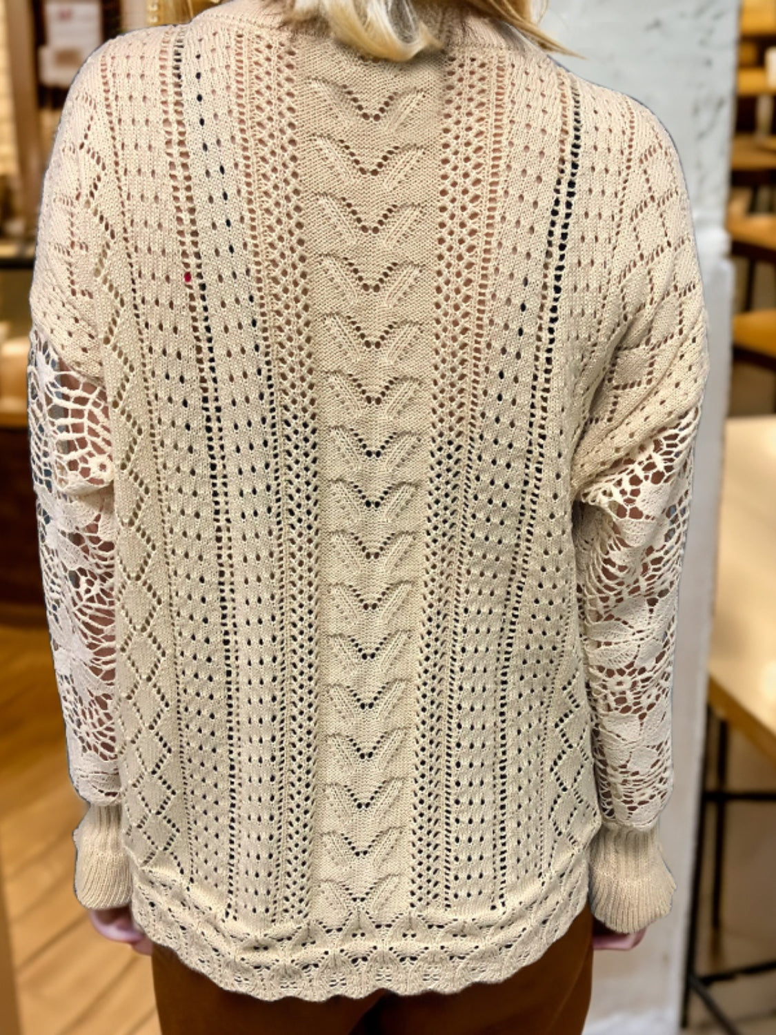 Eyelet Button Up Lantern Sleeve Cardigan-Angel Casuals