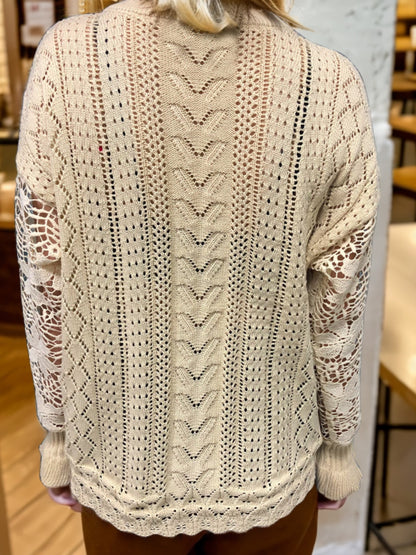 Eyelet Button Up Lantern Sleeve Cardigan-Angel Casuals