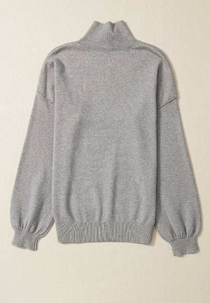 Mock Neck Dropped Shoulder Sweater-Angel Casuals