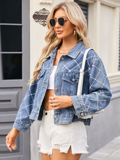 Pearl Trim Long Sleeve Denim Jacket-Angel Casuals