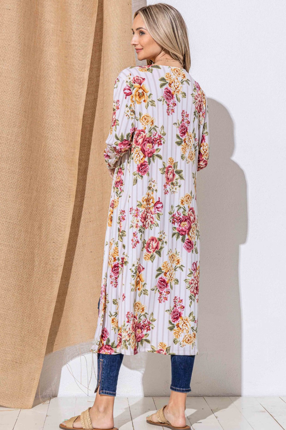 And The Why Floral Kimono Open Front Longline Cardigan-Angel Casuals