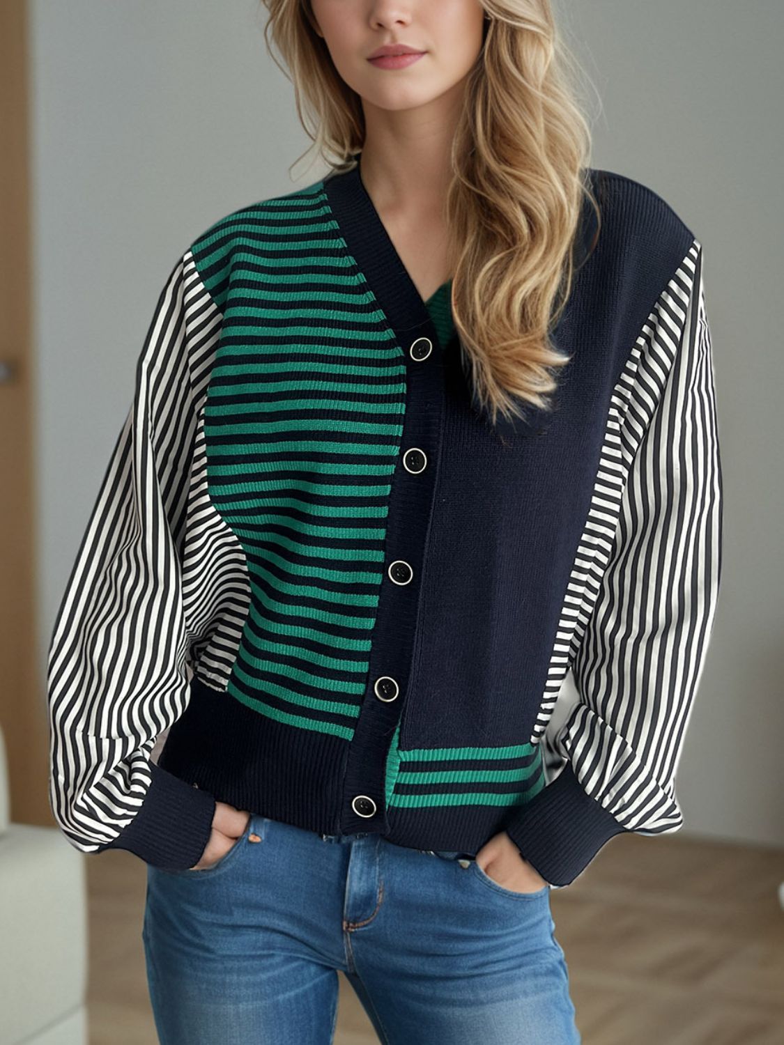 Striped Button Down Long Sleeve Cardigan-Angel Casuals