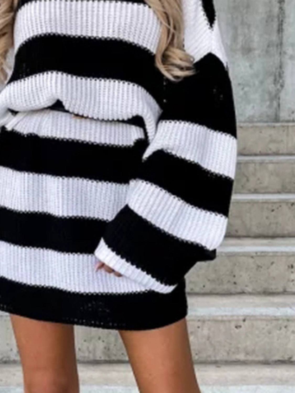 Striped Turtleneck Sweater Dress-Angel Casuals