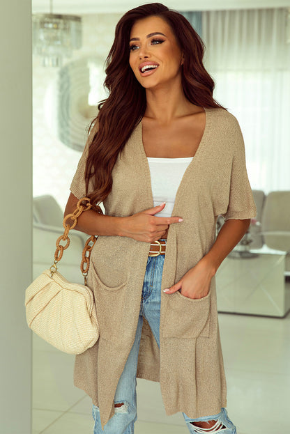 Open Front Sweater Cardigan with Pockets-Angel Casuals