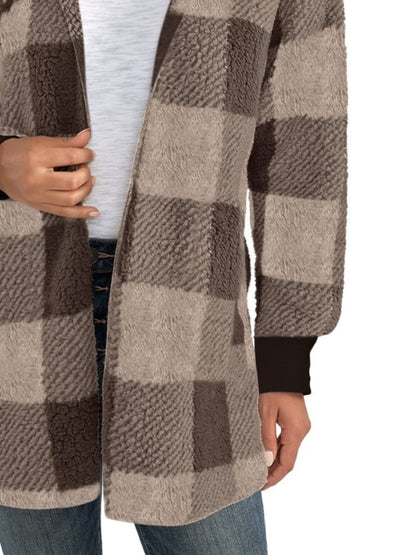 Plaid Long Sleeve Hooded Coat-Angel Casuals