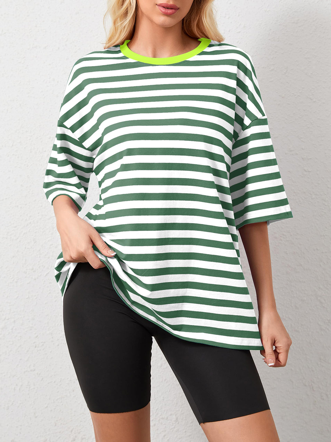 Striped Round Neck Half Sleeve T-Shirt-Angel Casuals
