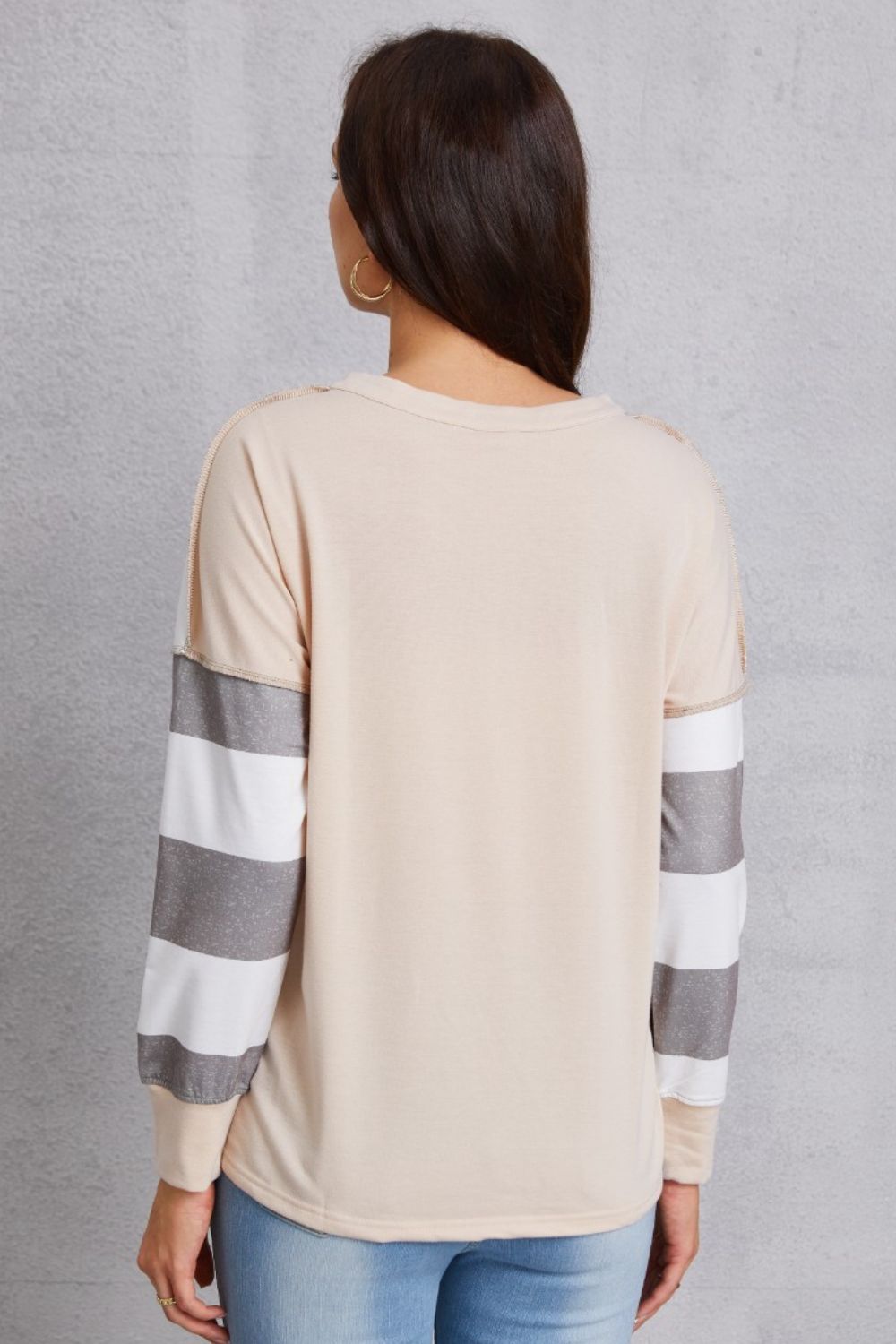 Striped Exposed Seam Buttoned T-Shirt-Angel Casuals