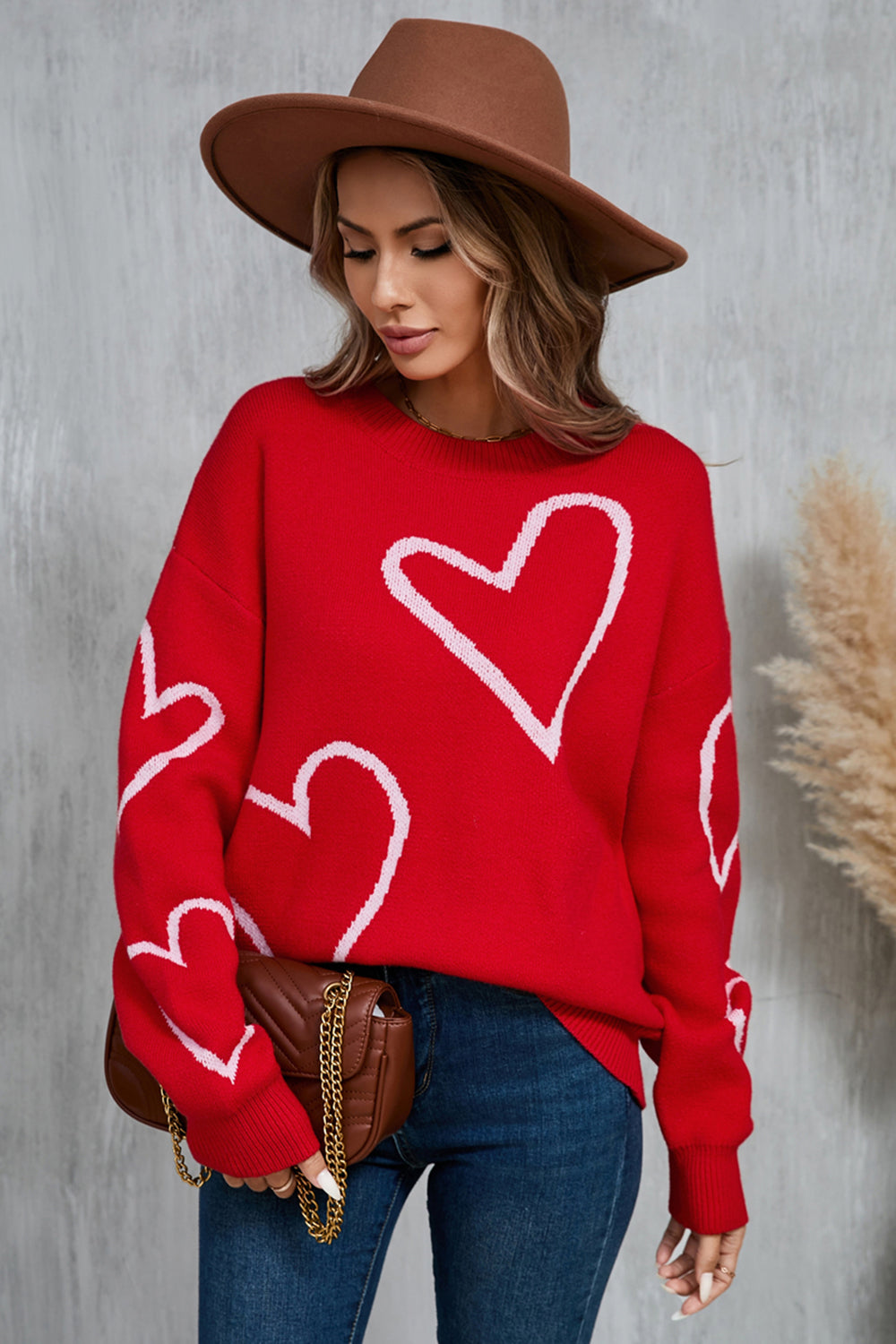 Angel Wings Heart Dropped Shoulder Long Sleeve Sweater-Angel Casuals