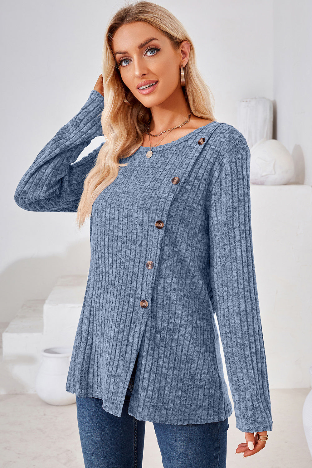 Round Neck Long Sleeve T-Shirt-Angel Casuals
