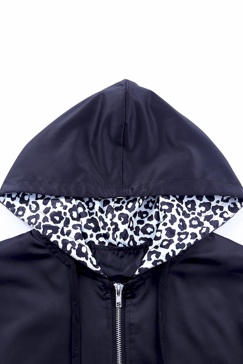 Double Take Leopard Color Block Zip-Up Hooded Jacket-Angel Casuals