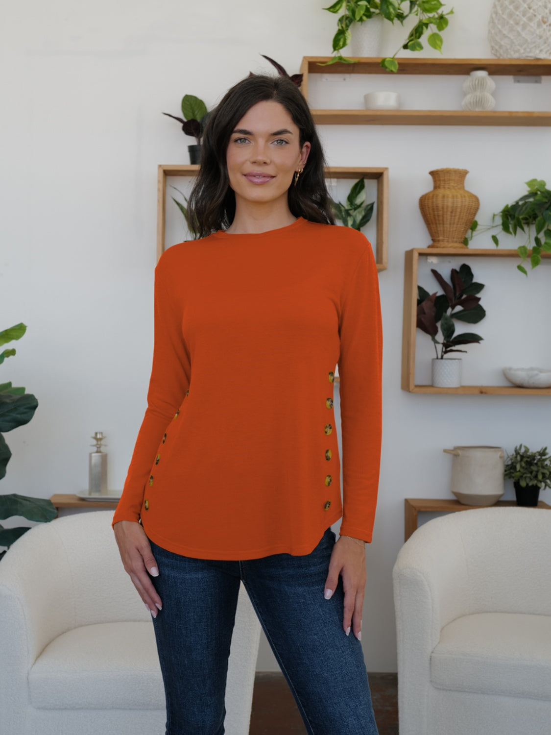 FAM-FAM Round Neck Long Sleeve T-Shirt-Angel Casuals