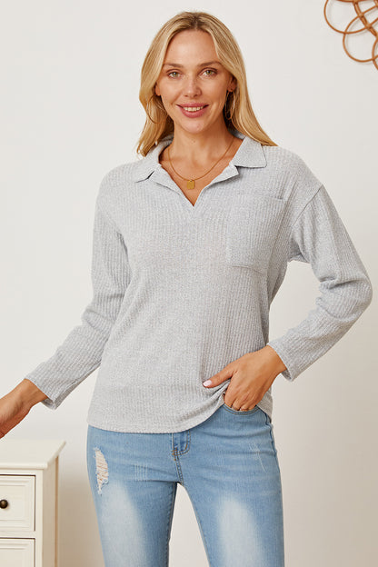 Collared Neck Dropped Shoulder T-Shirt-Angel Casuals