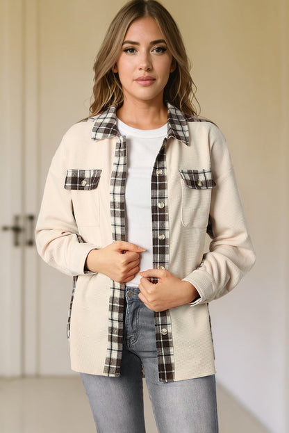 Plaid Button Down Collared Jacket-Angel Casuals