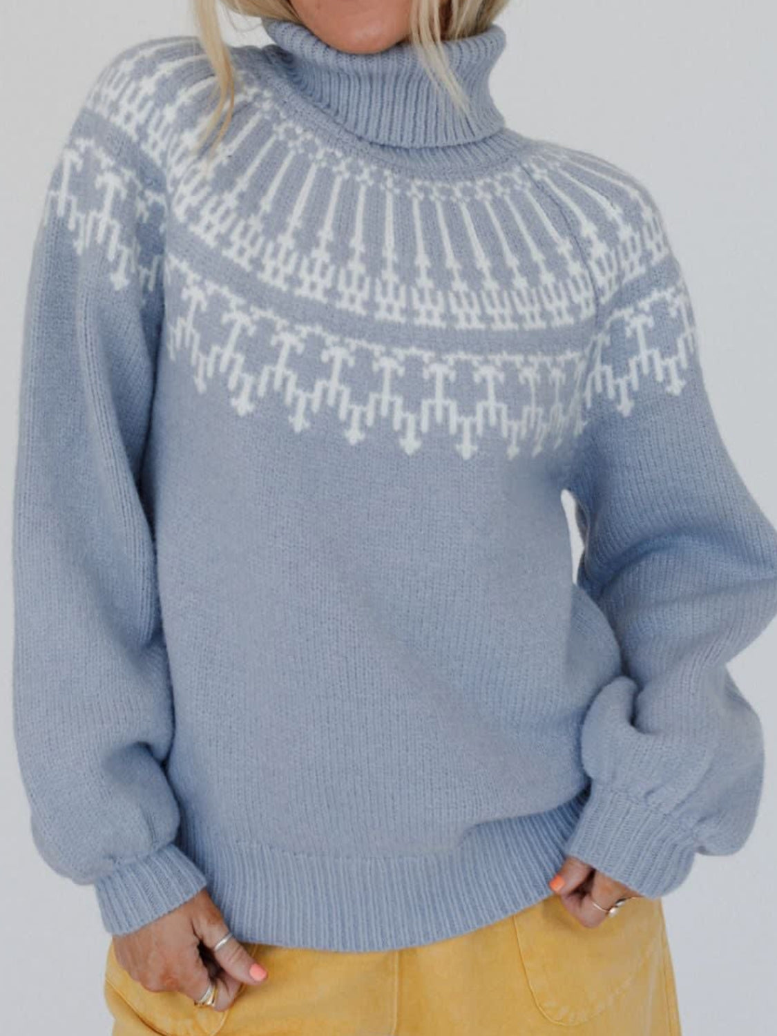 Contrast Turtleneck Long Sleeve Sweater-Angel Casuals