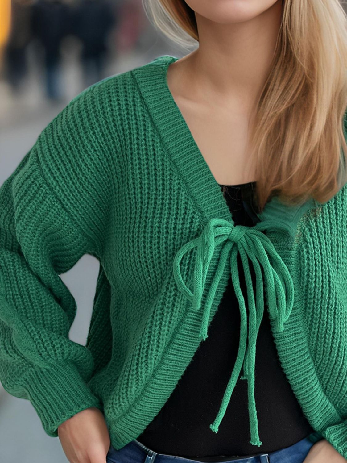 Tied Dropped Shoulder Long Sleeve Cardigan-Angel Casuals