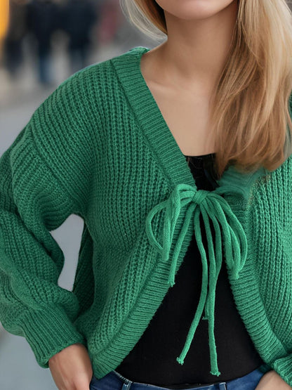 Tied Dropped Shoulder Long Sleeve Cardigan-Angel Casuals