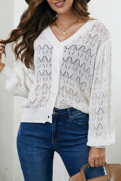 Openwork V-Neck Cardigan-Angel Casuals