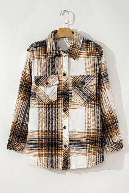 Plaid Button Up Long Sleeve Shacket-Angel Casuals