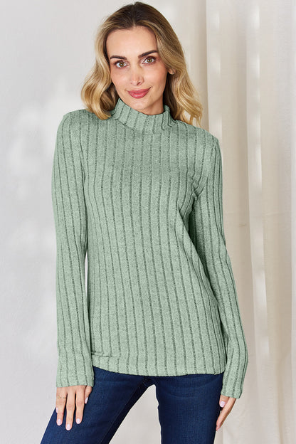 Basic Bae Full Size Ribbed Mock Neck Long Sleeve T-Shirt-Angel Casuals