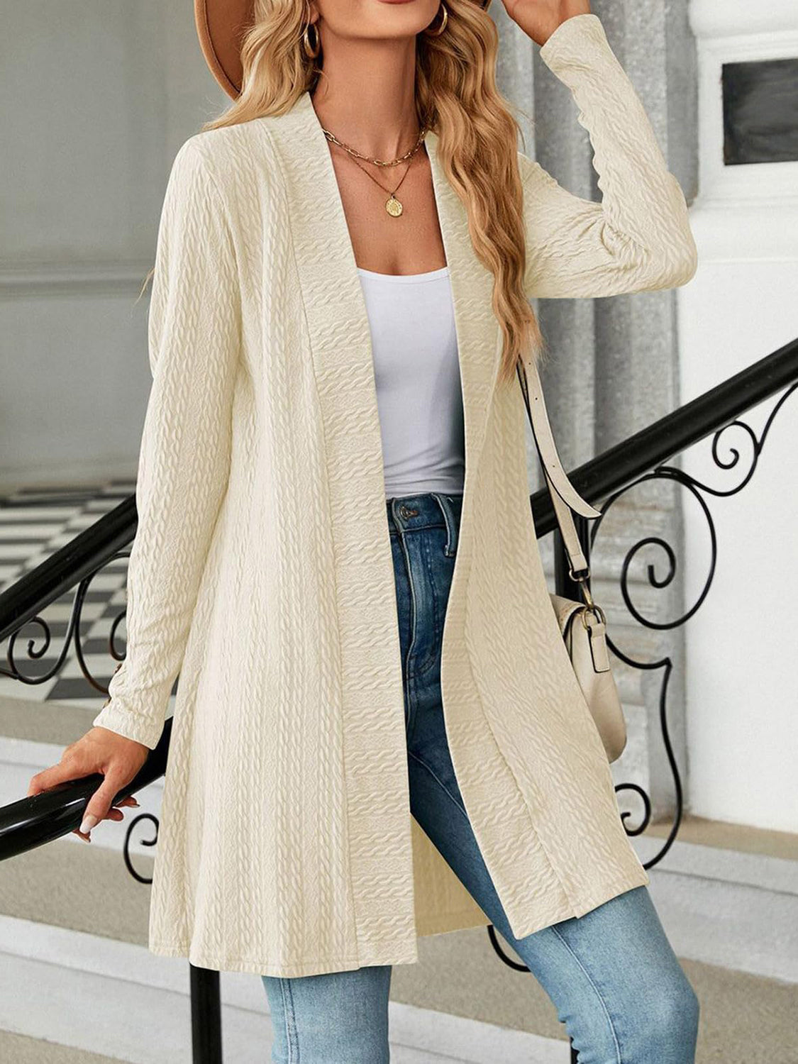 Open Front Long Sleeve Cardigan-Angel Casuals