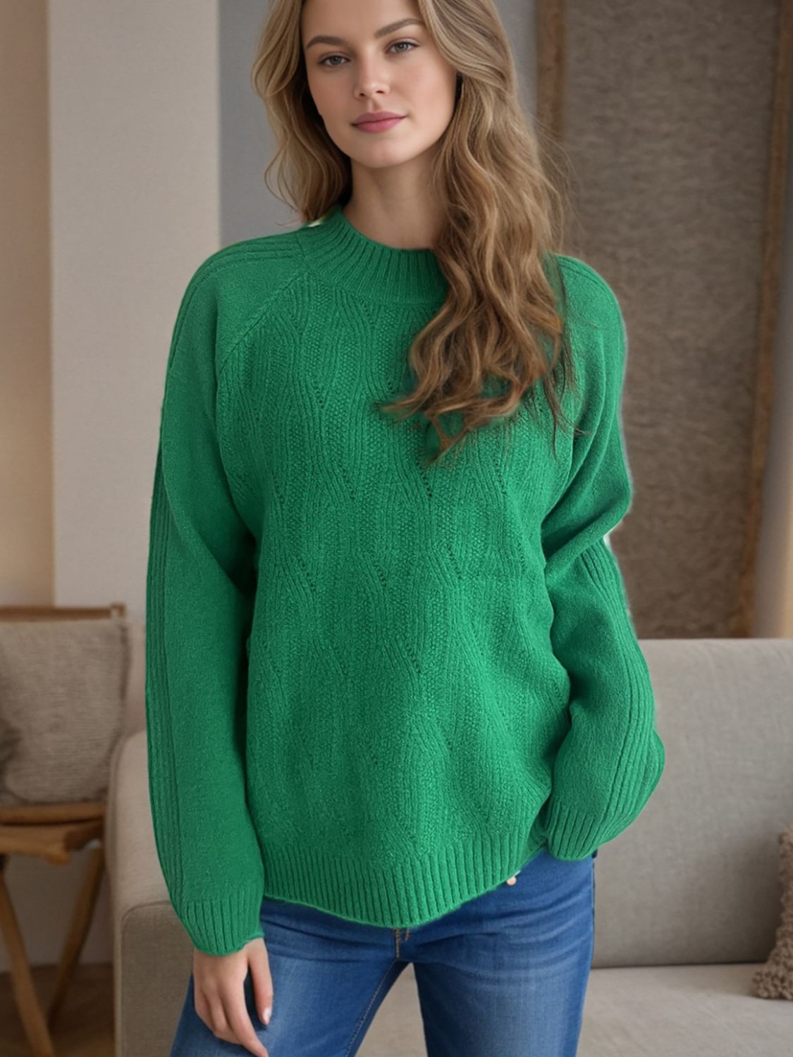 Mock Neck Long Sleeve Sweater-Angel Casuals